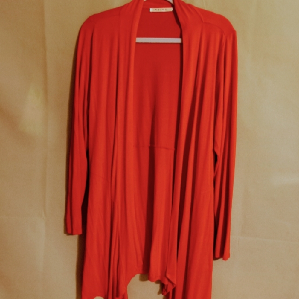Cyrus Bright Red Waterfall Hem Longsleeved Open Front Cardigan Wm Lg